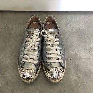 Miu Miu Metallic Jewel Cap Sneakers